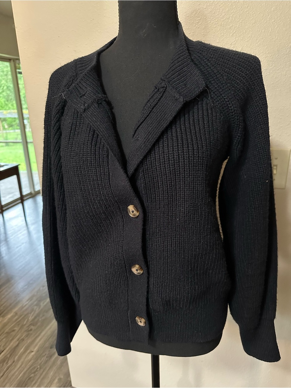 Banana Republic Black Ribbed Button-Front Cardigan Medium - Picture 3 of 9